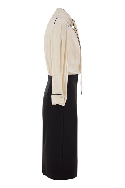 Elisabetta Franchi Viscose Blend Midi Dress With Detachable Skirt In Butter/black