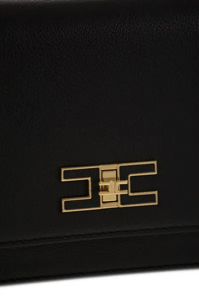 Elisabetta Franchi Small Shoulder Strap With Logo Plaque In Black