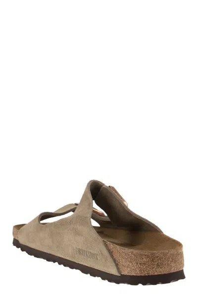 Birkenstock 'arizona' Beige Slip-on Sandals With Engraved Logo In Brown