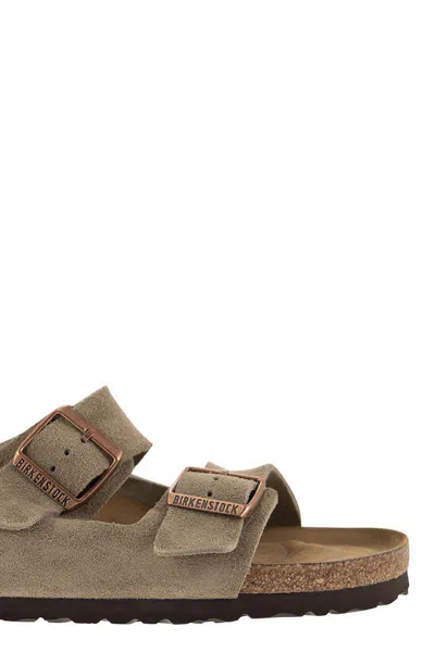 Birkenstock 'arizona' Beige Slip-on Sandals With Engraved Logo In Brown