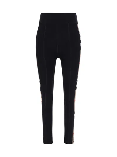 Burberry Womens Black Madden Check-panels Stretch-woven Leggings In Black