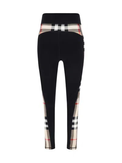 Burberry Womens Black Madden Check-panels Stretch-woven Leggings In Black