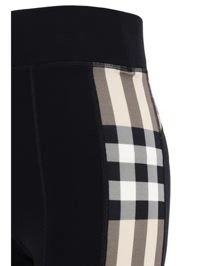 Burberry Womens Black Madden Check-panels Stretch-woven Leggings In Black
