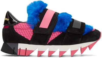 Shop Dolce & Gabbana Tricolor Fur Velcro Sneakers
