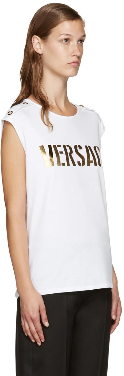 Shop Versace White & Gold Logo Tank Top