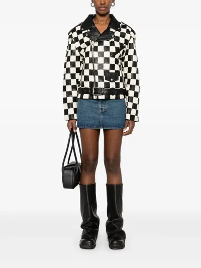 Mainless Check-pattern Biker Jacket In Black