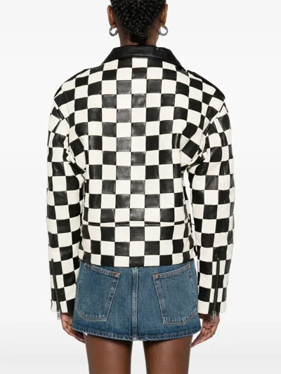 Mainless Check-pattern Biker Jacket In Black