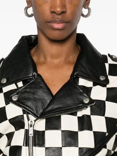 Mainless Check-pattern Biker Jacket In Black