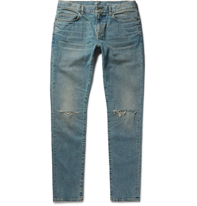 Shop Saint Laurent Skinny-fit 15cm Hem Distressed Stretch-denim Jeans