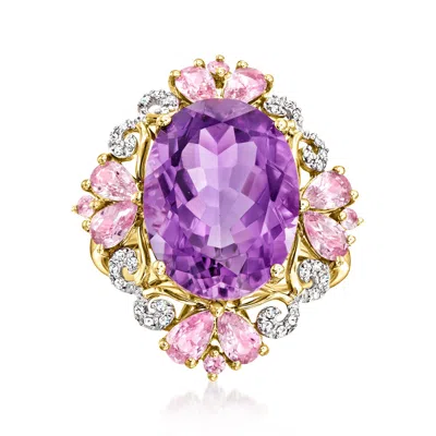 Ross-simons Amethyst And Pink Sapphire Ring With . Diamonds In 14kt Yellow Gold In Purple