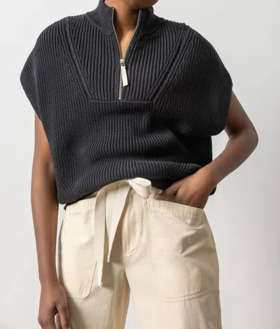 Lilla P Half Zip Poncho Sweater In Black In Black