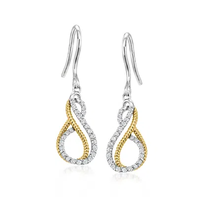 Ross-simons Diamond Infinity Drop Earrings In Sterling Silver And 18kt Gold Over Sterling In White