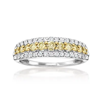 Ross-simons Yellow And White Diamond 3-row Ring In 14kt White Gold In Yellow