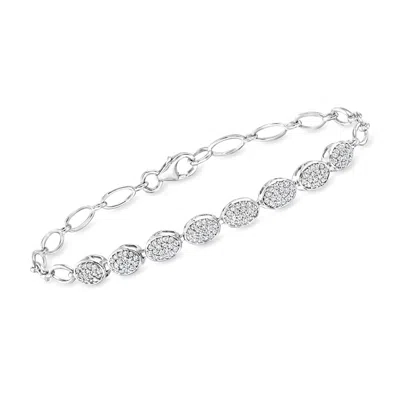 Ross-simons Pave Diamond Oval-link Bracelet In Sterling Silver In Multi