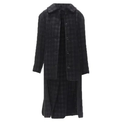 Pre-owned Chanel Lurex Check Tweed Globe Cc Button High Low Coat In Black