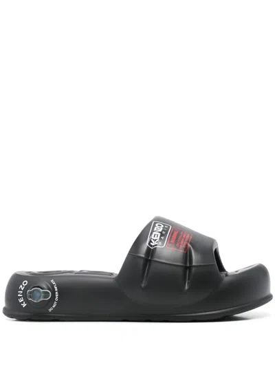 Kenzo Tiger Pool Mules In Black