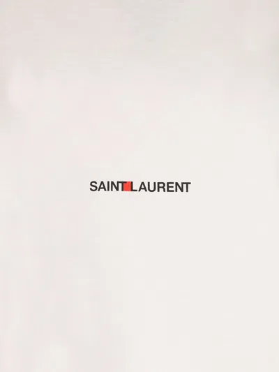 Saint Laurent Basic White T-shirt With Miiddle Logo Print In Cotton Woman In White