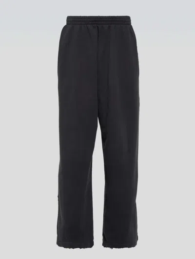 Balenciaga Black Pants With Elastic Drawstring And Side Band With Logo Lettering In Tech Fabric Man In Faded Black