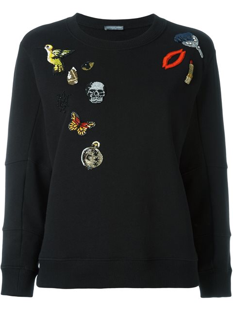 Alexander Mcqueen Black Obesssion Embroidered Cotton Sweatshirt | ModeSens