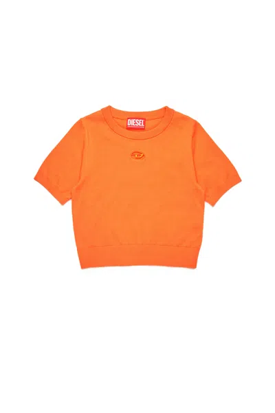 Diesel Knit Top Branded With Oval D Logo In Orange