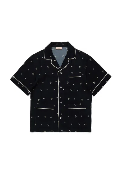 N°21 Camicia Bowling In Crêpe Allover Palms In Black