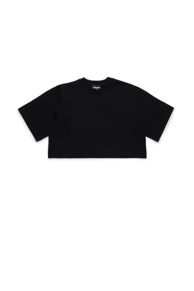 Dsquared2 Icon New Generation Branded Cropped T-shirt In Black