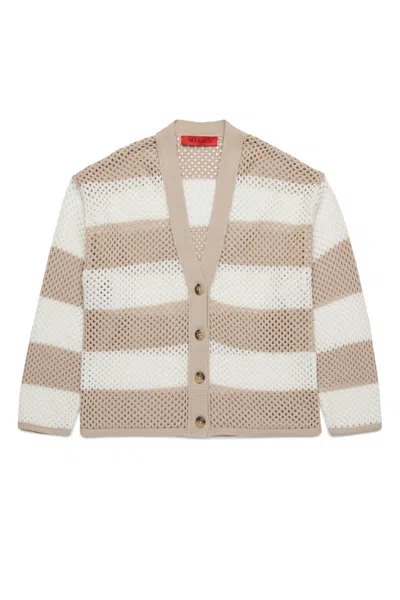 Max & Co Cardigan In Maglia Traforata A Righe In Beige
