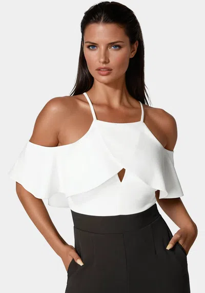 Bebe Cold Shoulder Palazzo Leg Jumpsuit In Black,white Alyssum