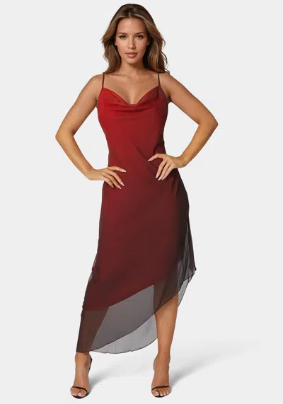 Shop Bebe Ombre Chiffon Cowl Dress In Black,red