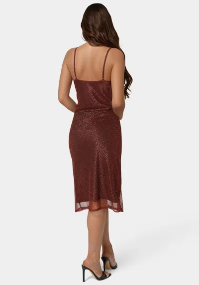 Bebe Cowl Neck Metallic Midi Slipdress In Red
