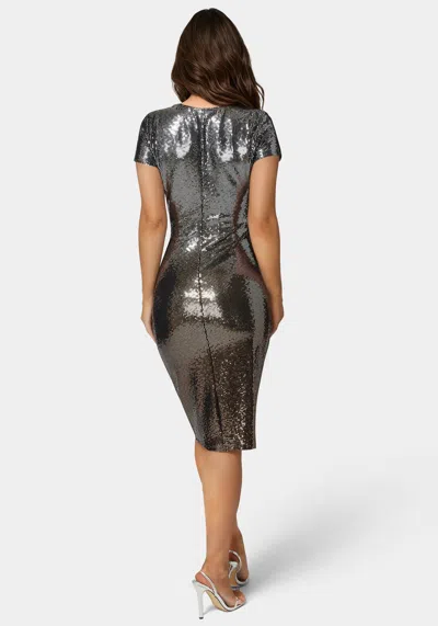 Shop Bebe Ombre Sequin T Shirt Midi Dress In Gold,silver