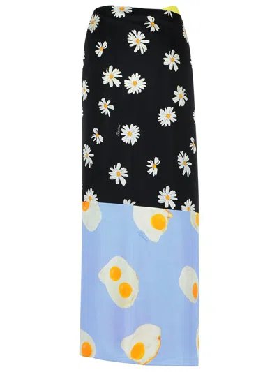 Moschino Long Wrap Skirt With Floral And Egg Print In Multicolor