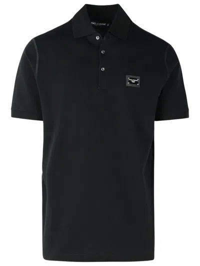Dolce & Gabbana Cotton Polo Shirt With Buttoned Collar And Ribbed Accents In Black