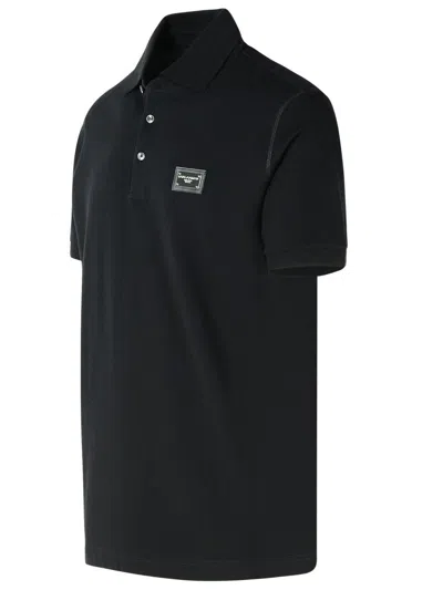 Dolce & Gabbana Cotton Polo Shirt With Buttoned Collar And Ribbed Accents In Black