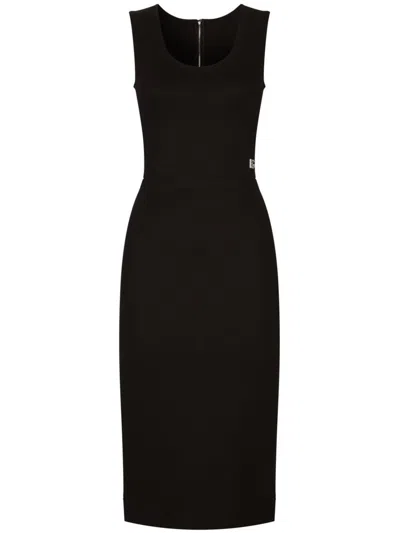 Dolce & Gabbana Sleeveless Scoop Neck Jersey Midi Dress In Black