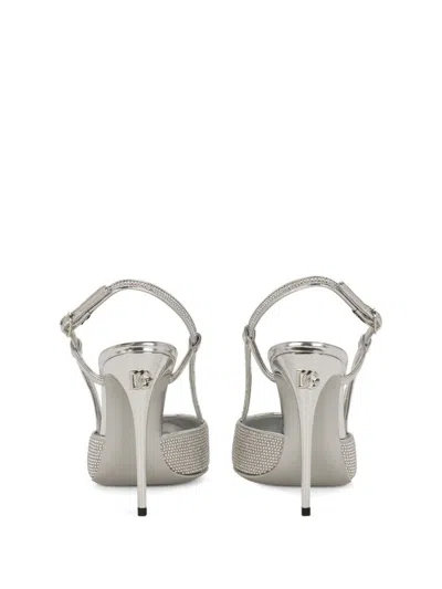 Dolce & Gabbana Metallic Lollo Slingback Shoes In Grey