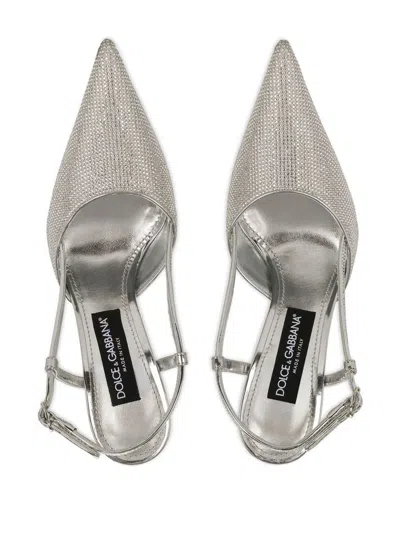 Dolce & Gabbana Metallic Lollo Slingback Shoes In Grey