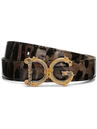 Dolce & Gabbana Leopard Print Belt In Brown