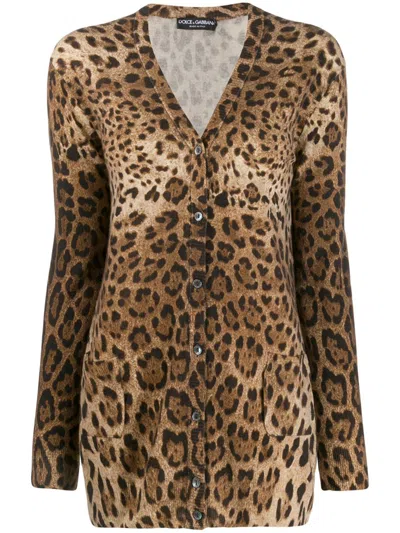 Dolce & Gabbana V-neck Long-sleeved Cardigan In Brown
