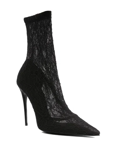 Dolce & Gabbana Fabric Ankle Boots In Black