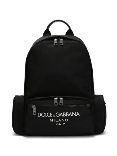 Dolce & Gabbana Logo-print Black Backpack With Functional Design In Black
