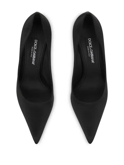 Dolce & Gabbana Silk Satin Pointed Toe Pumps With Transparent Stiletto Heel In Black
