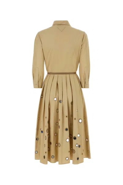 Prada Mirror Embellished Belted Midi Dress