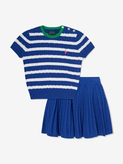 Polo Ralph Lauren Ralph Lauren Girls Striped Cable Knit Top And Skirt Set In Blue