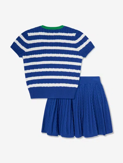 Polo Ralph Lauren Ralph Lauren Girls Striped Cable Knit Top And Skirt Set In Blue