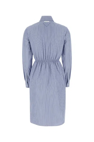 Prada Embroidered Shirt Dress With Pockets And Cinched Waist
