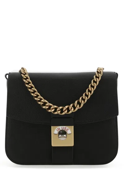 Maison Margiela Two-tone Leather And Cotton New Lock Square Handbag In Black