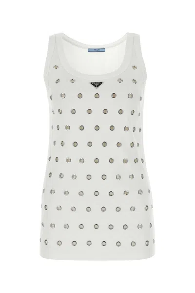Prada Cut-outs And Studs Cotton Top
