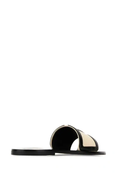 Valentino Butter White And Black Synthetic Slides With Wide Strap