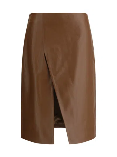 Loulou Studio Front Slit Wrap Midi Skirt In Brown